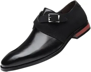 Mens Genuine Leather Oxford Dress Shoes Slip On Pointed Toe Business Casual Office Formal Trendy Patchwork