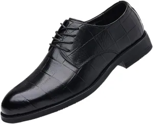 Men's Genuine Leather Oxford Shoes - Business Casual Lace Up Dress Shoes with Non-Slip Waterproof Design and Chunky Heel