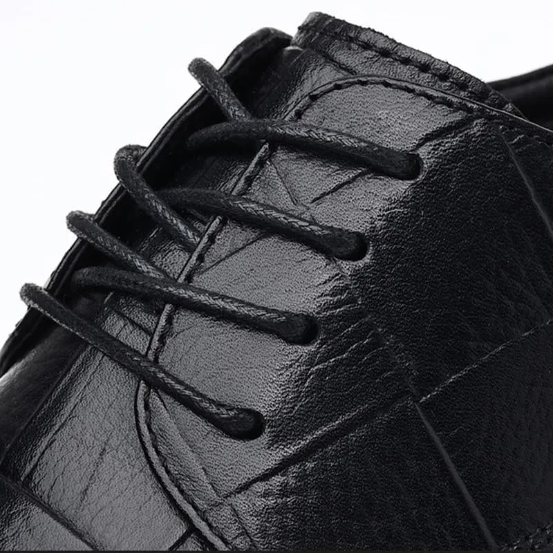 Men's Genuine Leather Oxford Shoes - Business Casual Lace Up Dress Shoes with Non-Slip Waterproof Design and Chunky Heel
