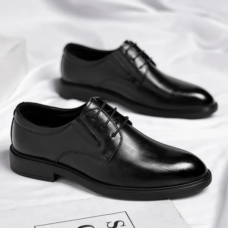 Men's Genuine Leather Oxford Shoes - Waterproof Non-Slip Business Derby Shoes for Formal Events
