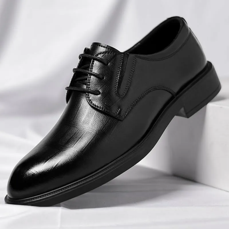 Men's Genuine Leather Oxford Shoes - Waterproof Non-Slip Business Derby Shoes for Formal Events