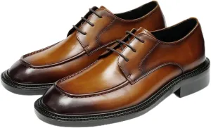 Men’s Genuine Leather Oxfords Dress Shoes – Lace-Up Derby with Rubber Sole, Soft Calfskin Lining, Anti-Slip Business Formal Suit Shoes for Office, Wedding & Daily Wear