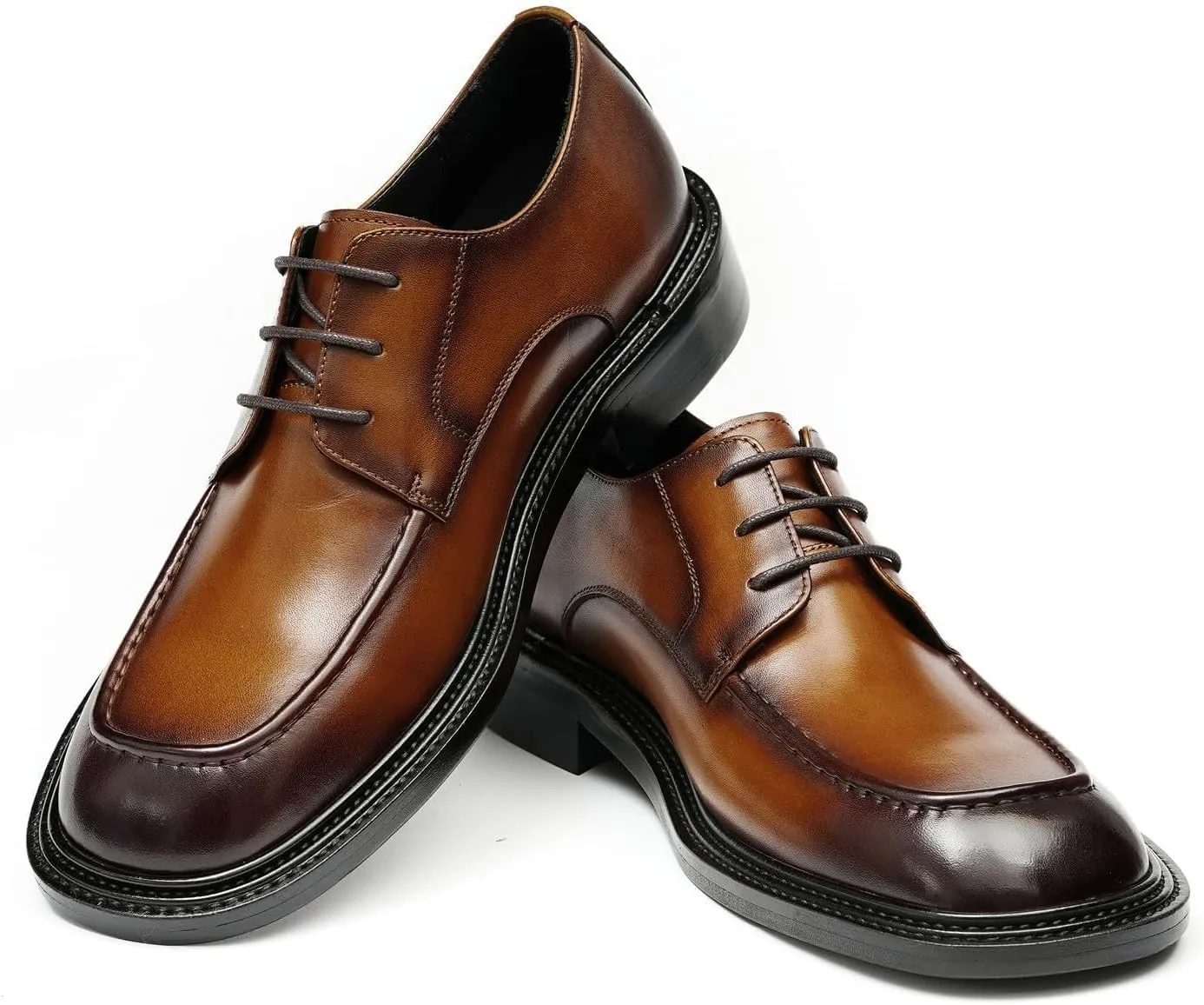 Men’s Genuine Leather Oxfords Dress Shoes – Lace-Up Derby with Rubber Sole, Soft Calfskin Lining, Anti-Slip Business Formal Suit Shoes for Office, Wedding & Daily Wear