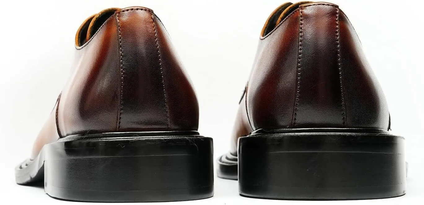 Men’s Genuine Leather Oxfords Dress Shoes – Lace-Up Derby with Rubber Sole, Soft Calfskin Lining, Anti-Slip Business Formal Suit Shoes for Office, Wedding & Daily Wear