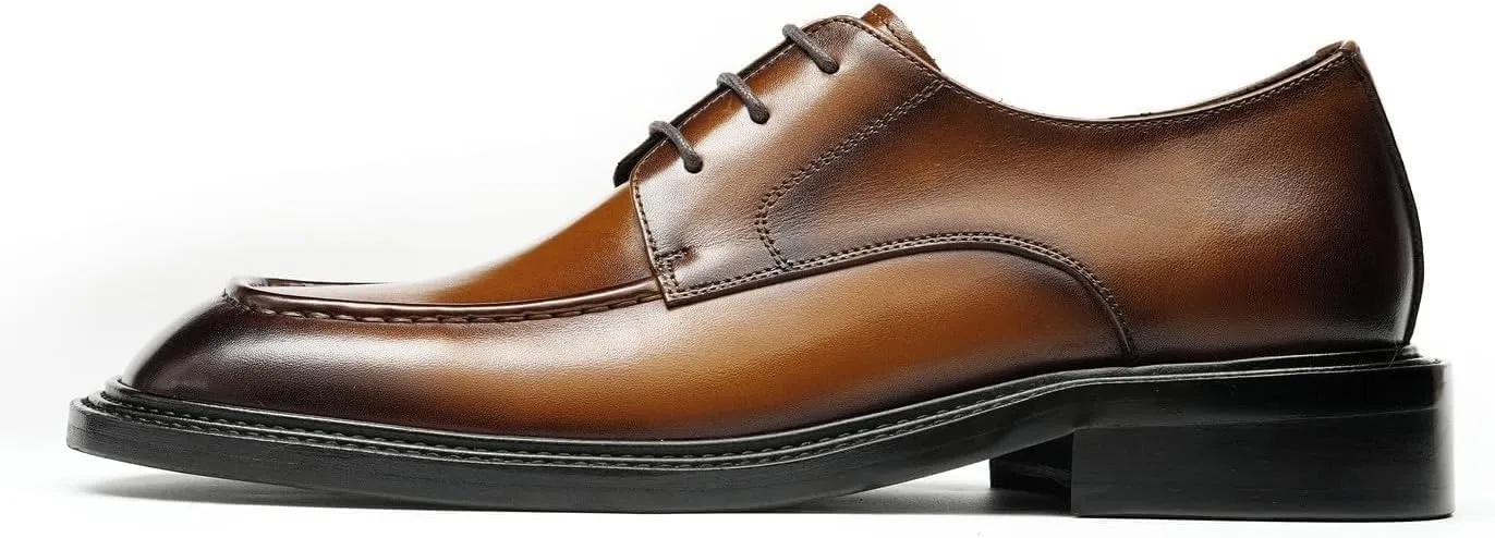 Men’s Genuine Leather Oxfords Dress Shoes – Lace-Up Derby with Rubber Sole, Soft Calfskin Lining, Anti-Slip Business Formal Suit Shoes for Office, Wedding & Daily Wear