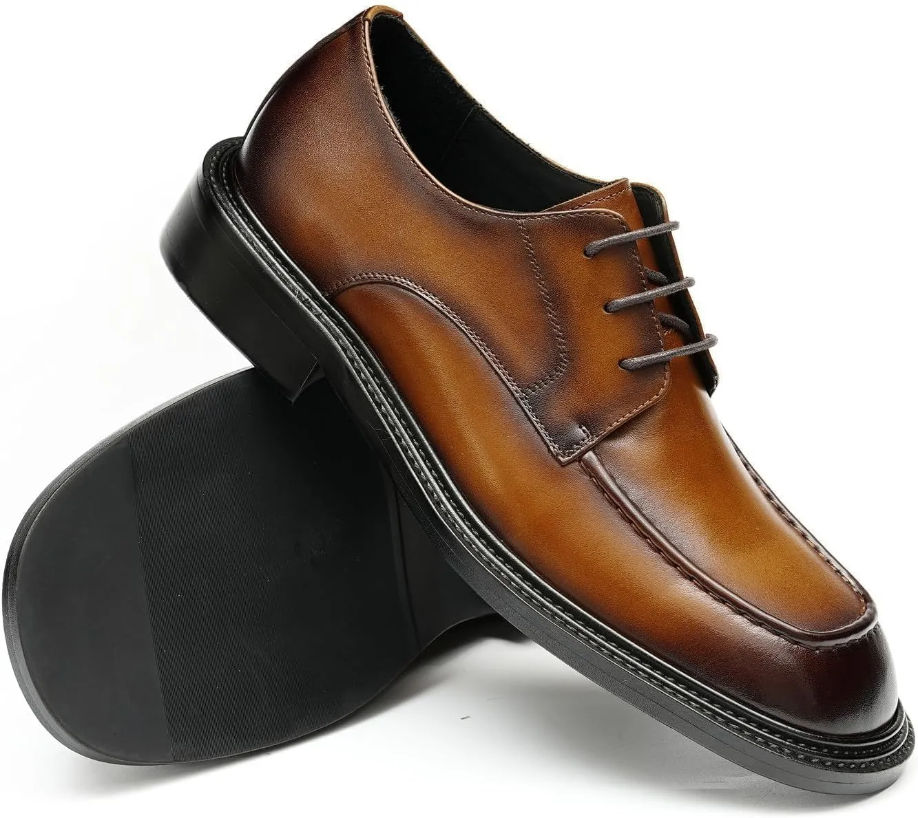 Men’s Genuine Leather Oxfords Dress Shoes – Lace-Up Derby with Rubber Sole, Soft Calfskin Lining, Anti-Slip Business Formal Suit Shoes for Office, Wedding & Daily Wear