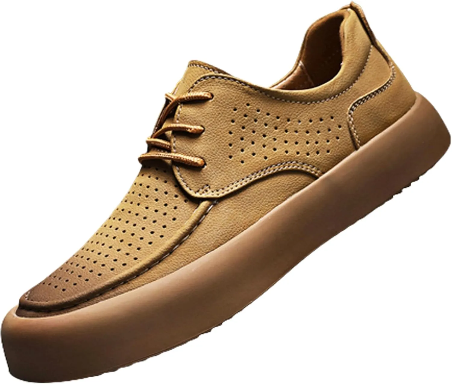 Men's Genuine Leather Platform Lace-up Formal Oxfords,Fashion Round Toe Handmade Casual Dress Shoes,Comfortable Non-Slip Business Work Shoes