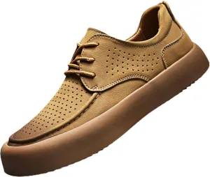 Men's Genuine Leather Platform Lace-up Formal Oxfords,Fashion Round Toe Handmade Casual Dress Shoes,Comfortable Non-Slip Business Work Shoes