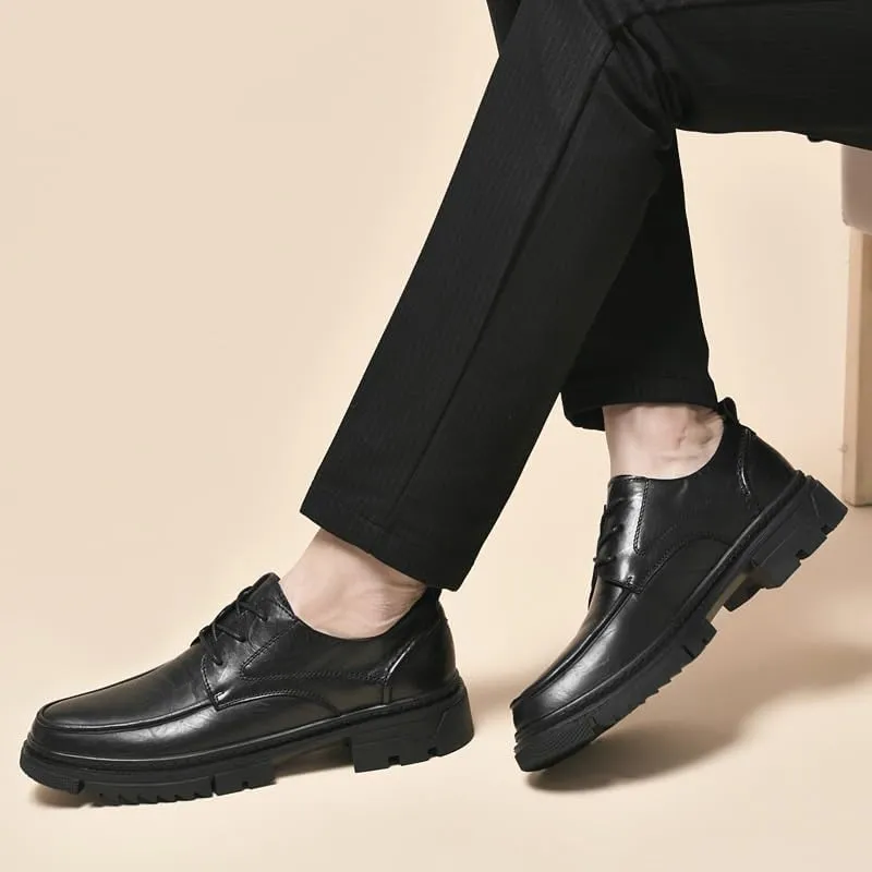 Men's Genuine Leather Platform Lace-up Oxfords Shoes Casual Business Dress Shoes for Men