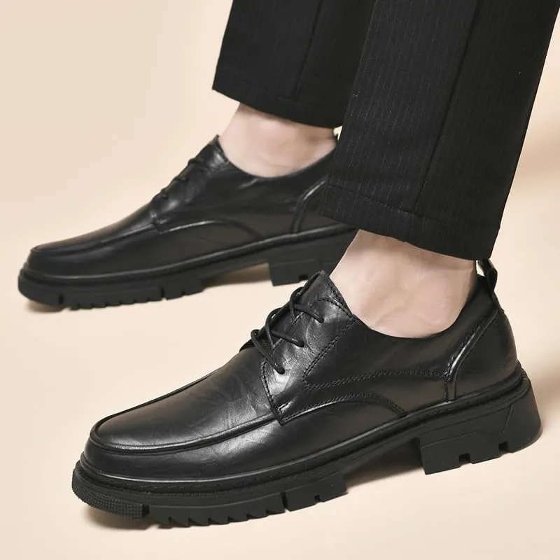 Men's Genuine Leather Platform Lace-up Oxfords Shoes Casual Business Dress Shoes for Men