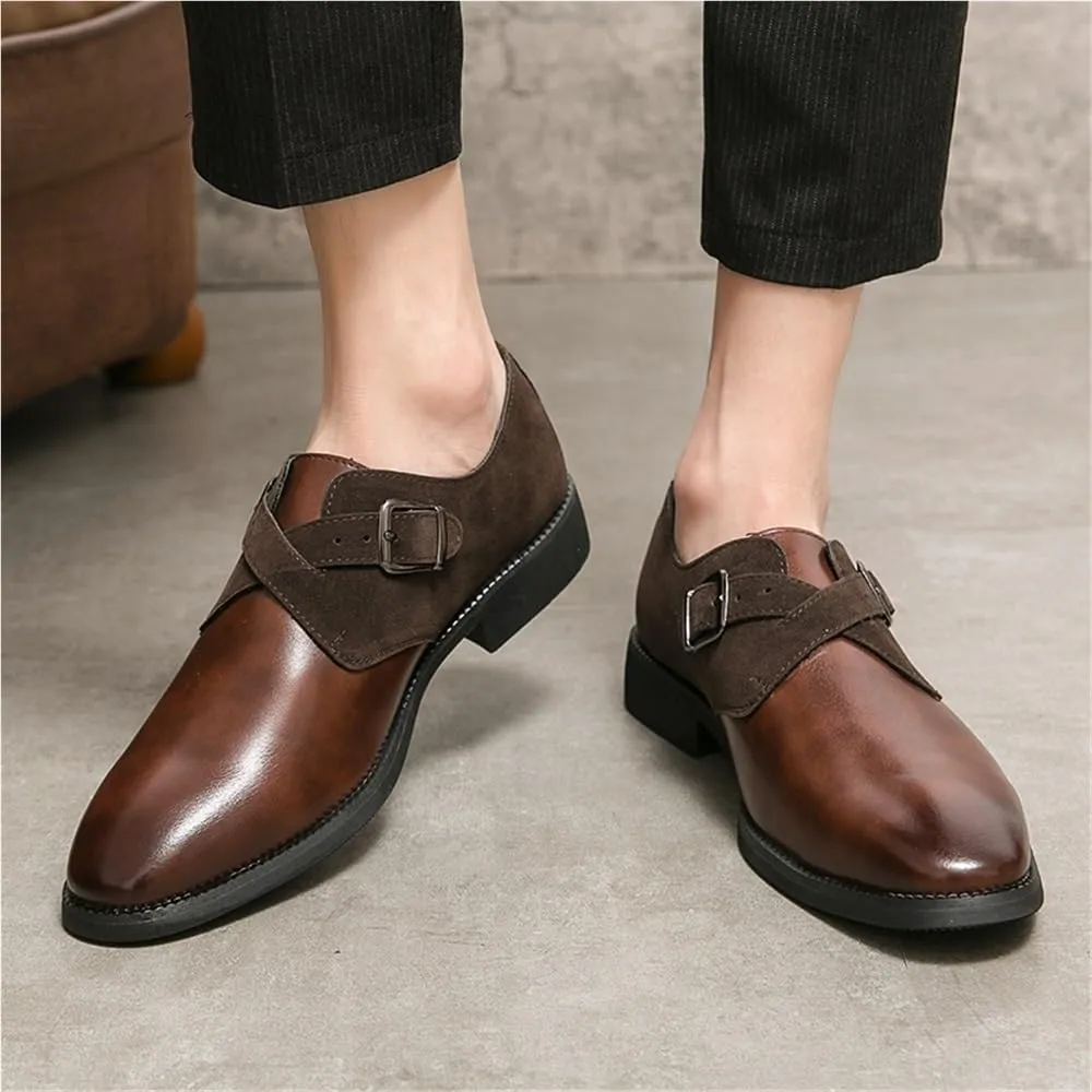 Mens Italian Style Oxford Shoes Luxury Slip On Pointed Toe Wedding Dress Casual Walking Shoes Dark Brown