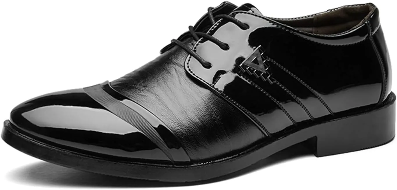 Mens Lace Up Dress Shoes Modern Formal Business Casual Office Suit Tuxedo Patent Leather Oxford Shoes