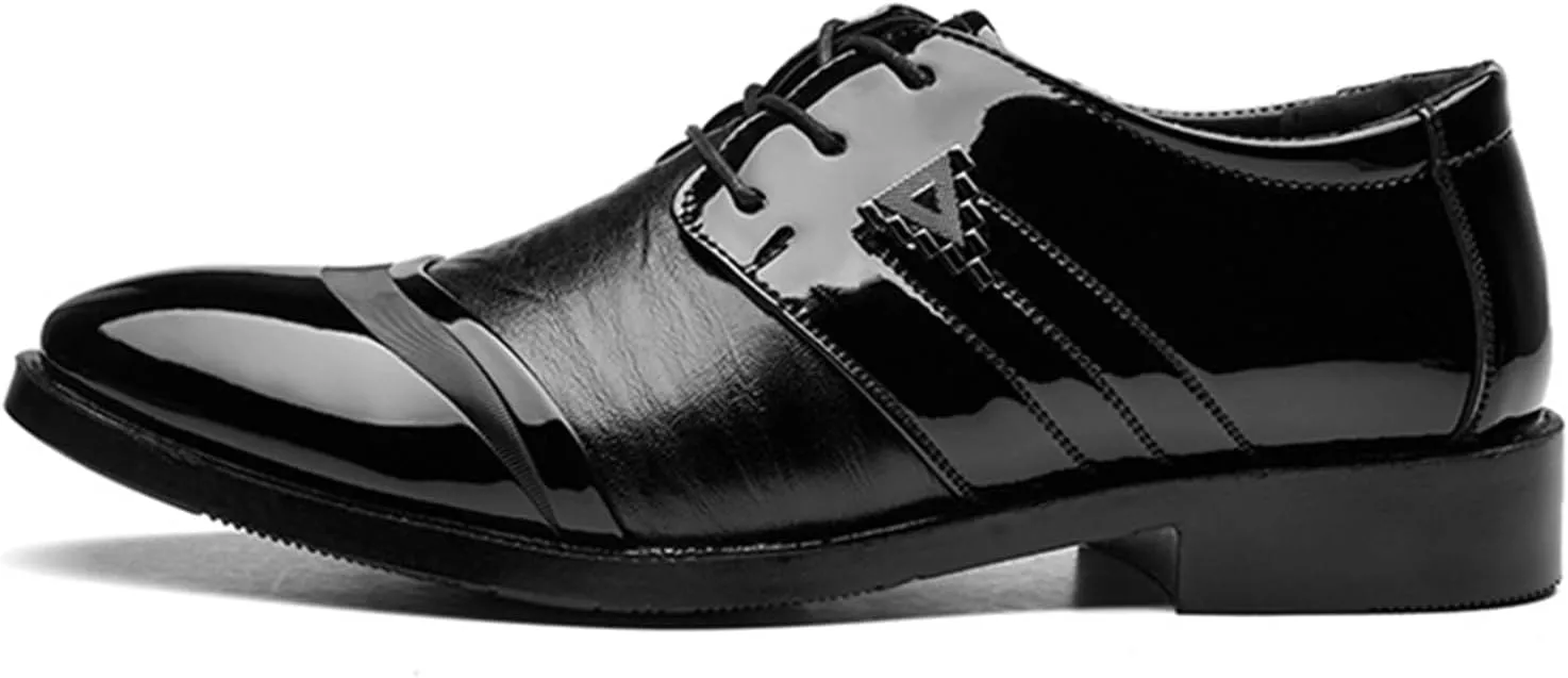 Mens Lace Up Dress Shoes Modern Formal Business Casual Office Suit Tuxedo Patent Leather Oxford Shoes