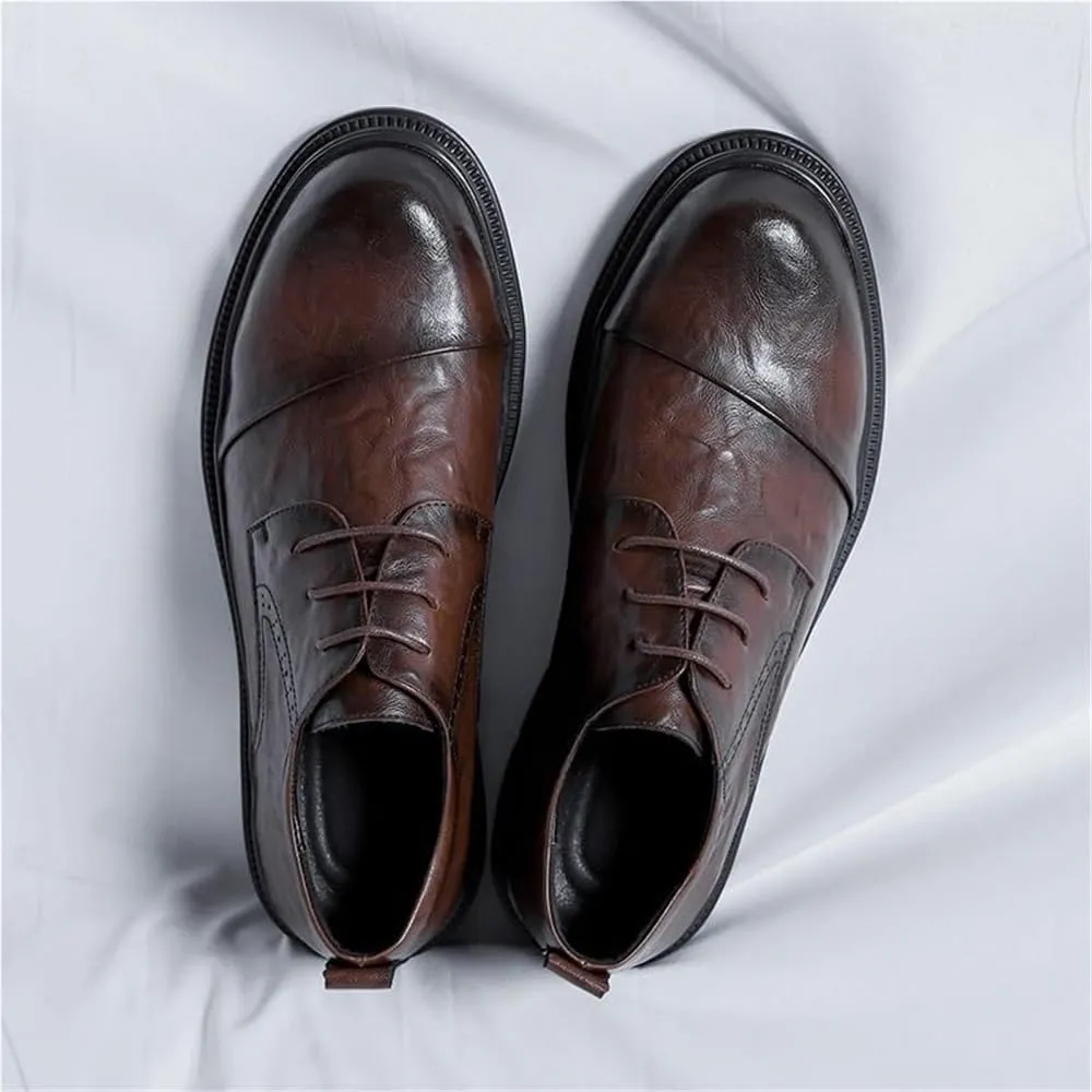 Mens Lace-up Leather Shoes Luxury Comfortable Tuxedo Shoes Formal Oxford Classic Business Shoes(Brown,6.5)