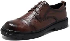 Mens Lace-up Leather Shoes Luxury Comfortable Tuxedo Shoes Formal Oxford Classic Business Shoes(Brown,6.5)