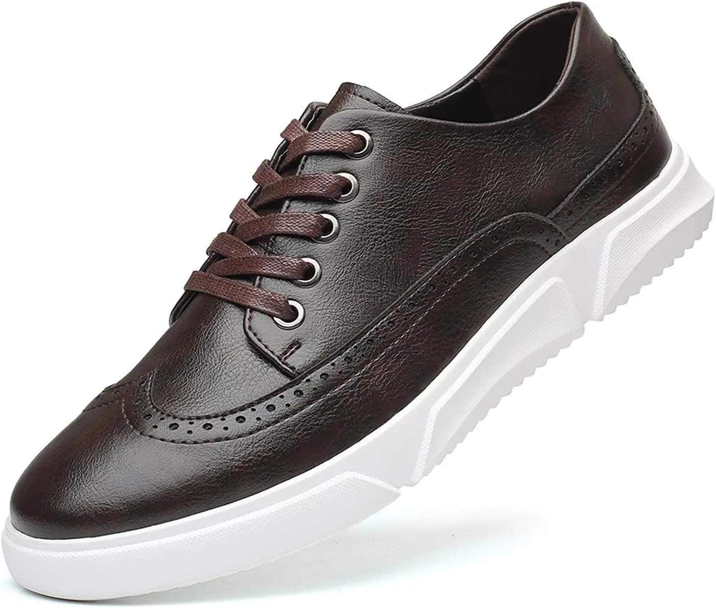 Men's Leather Brogue Wingtip Casual Oxford Shoes Fashion Non-Slip Round Head lace up Platform Dress Sneakers Casual Comfortable Office Work Shoes