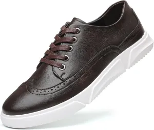 Men's Leather Brogue Wingtip Casual Oxford Shoes Fashion Non-Slip Round Head lace up Platform Dress Sneakers Casual Comfortable Office Work Shoes