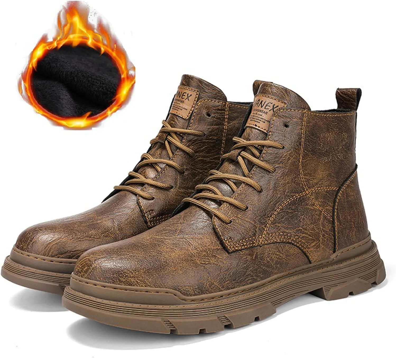 Men's Leather Lace Up Motorcycle Combat Boots Retro Round Toe lug sole Chukka Ankle Boots Casual Waterproof Oxford Dress Work Boot