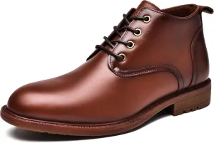 Mens Leather Oxford Dress Boots - Casual Chukka Ankle Boot Mid-Top Boots for Men