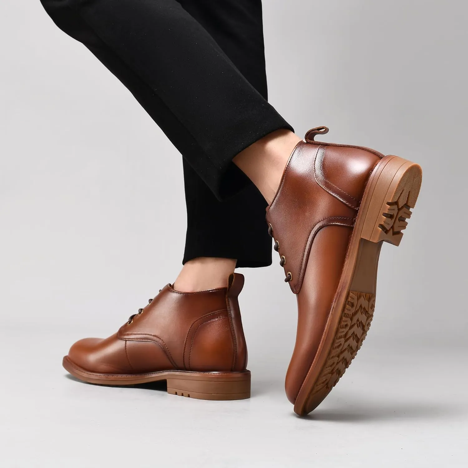 Mens Leather Oxford Dress Boots - Casual Chukka Ankle Boot Mid-Top Boots for Men