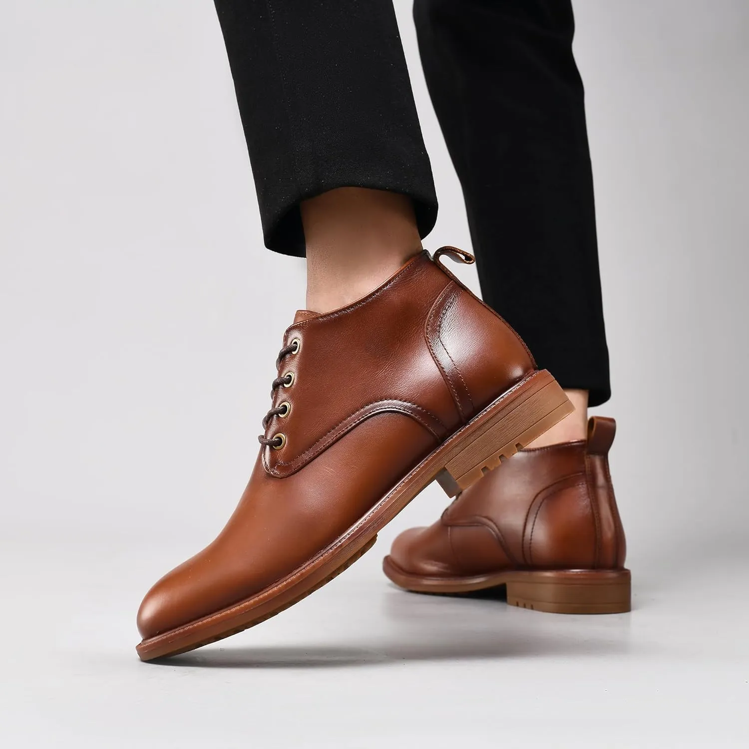 Mens Leather Oxford Dress Boots - Casual Chukka Ankle Boot Mid-Top Boots for Men