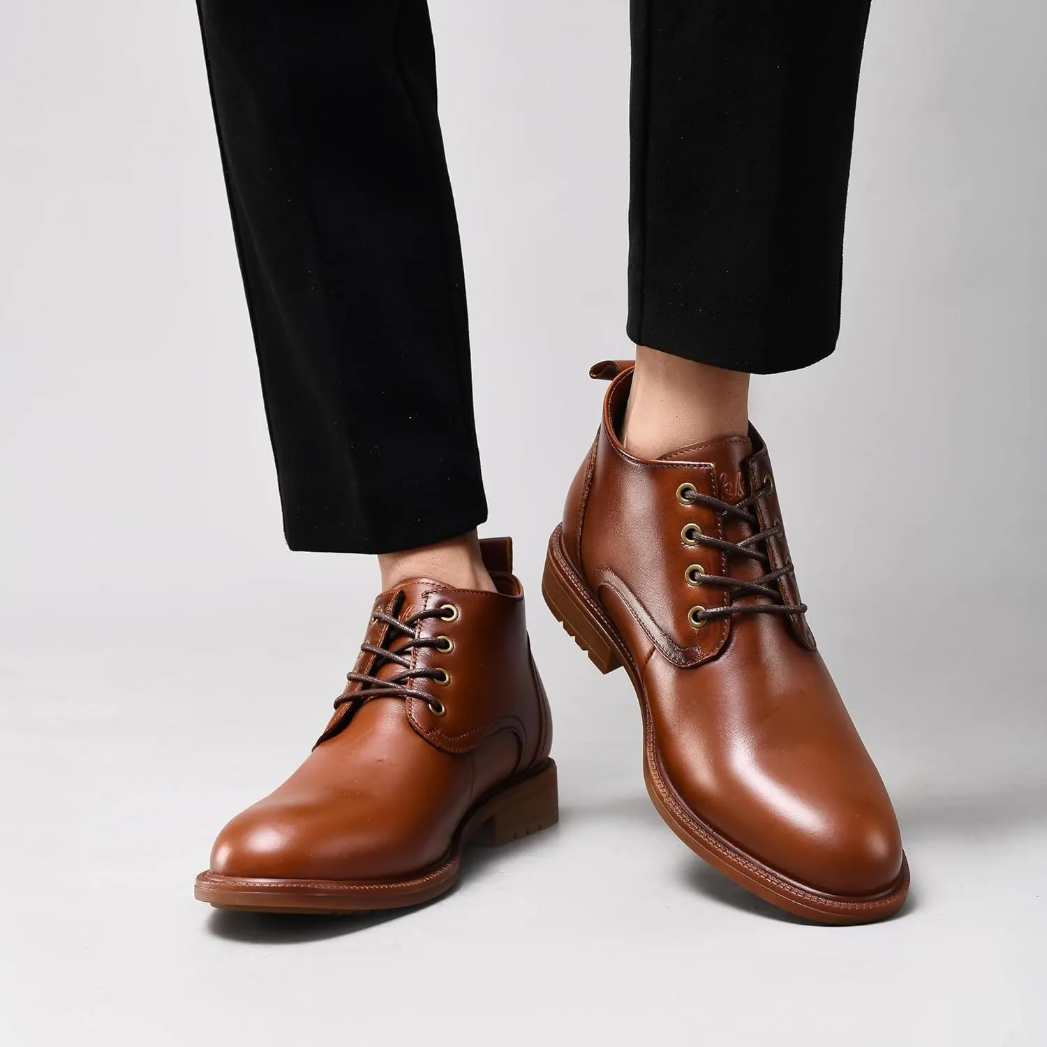 Mens Leather Oxford Dress Boots - Casual Chukka Ankle Boot Mid-Top Boots for Men