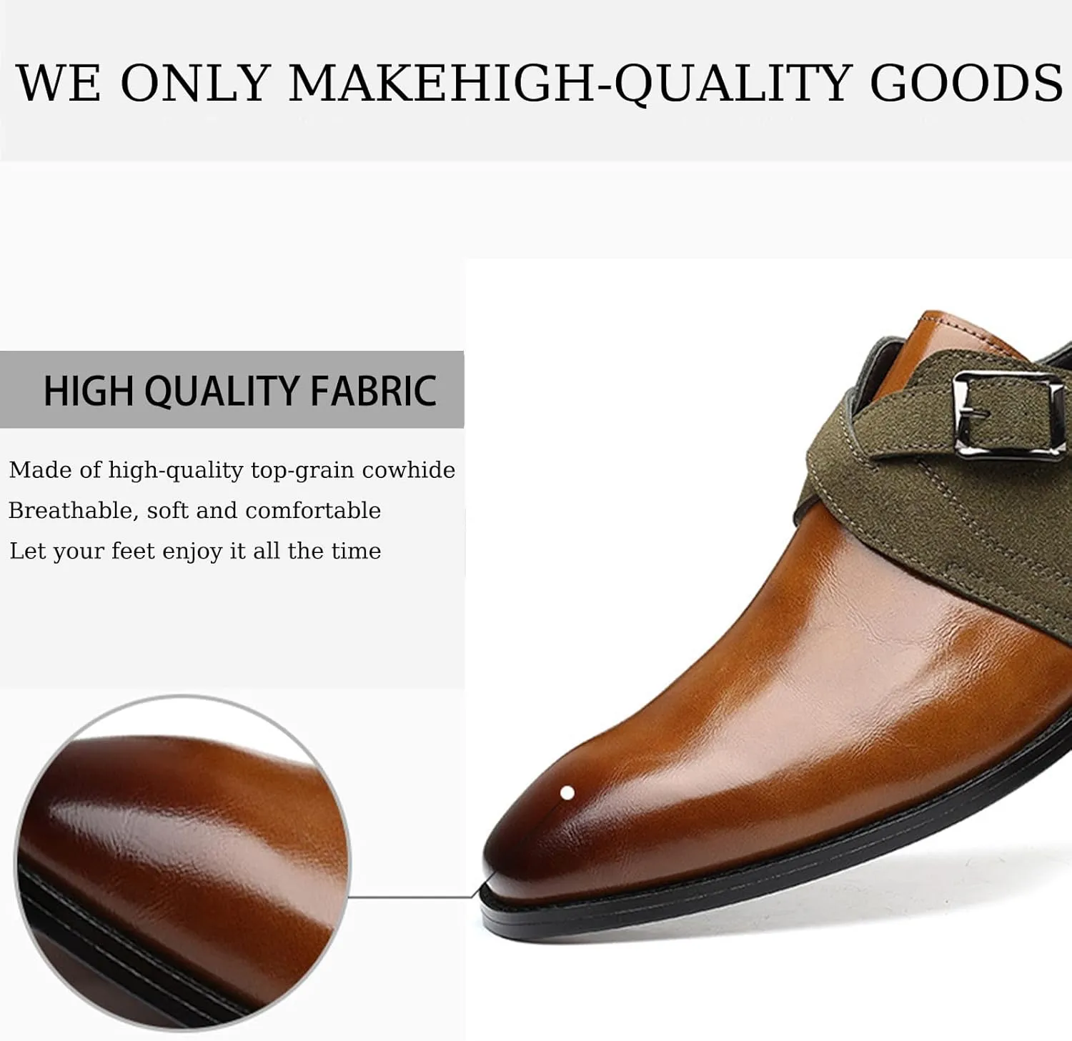Men's Leather Oxford Dress Shoe Buckle Strap Low Top Walking Shoes Business Wedding Party Formal Shoes