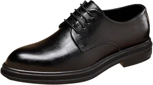 Men's Leather Shoes Lace Up Embossed Polished Toe， Vegan Leather Low Top Non-Slip Rubber Sole Non-Slip Block Heel Classic Shoes