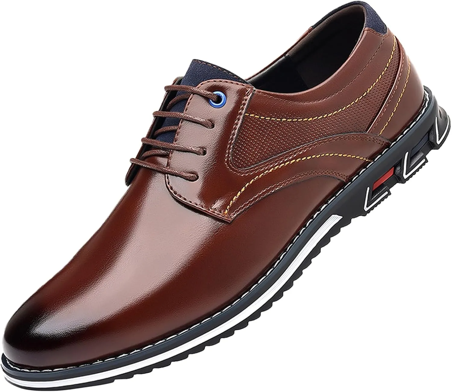 Men's Leisure Dress Oxford Sneakers Comfort Round Toe Lace Up Anti-Slip Lug Sole Classic Derby Shoes for Business Office Driving Walking Shoes
