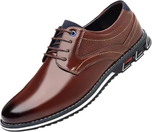 Men's Leisure Dress Oxford Sneakers Comfort Round Toe Lace Up Anti-Slip Lug Sole Classic Derby Shoes for Business Office Driving Walking Shoes