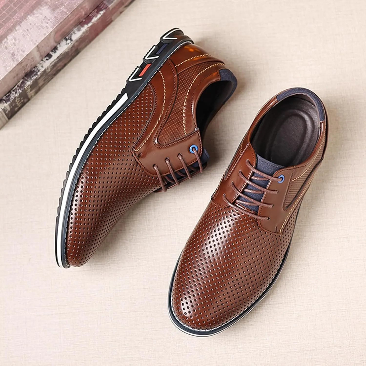 Men's Leisure Dress Oxford Sneakers Comfort Round Toe Lace Up Anti-Slip Lug Sole Classic Derby Shoes for Business Office Driving Walking Shoes