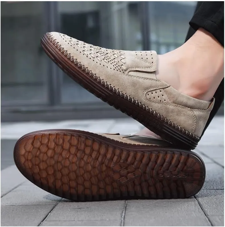 Mens Moccasins Commuter Slip-Resistant Lightweight Breathable Easy to Walk Slip-On Shoes with Non-Slip Sole Daily Soft Sole Casual Shoes Flat Boat Shoes