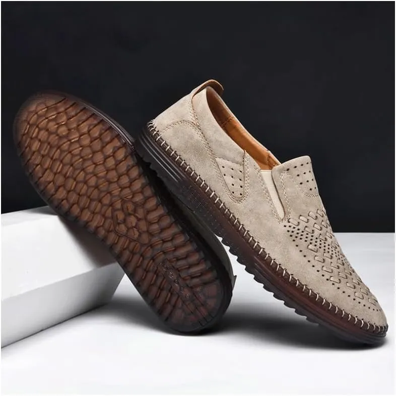 Mens Moccasins Commuter Slip-Resistant Lightweight Breathable Easy to Walk Slip-On Shoes with Non-Slip Sole Daily Soft Sole Casual Shoes Flat Boat Shoes