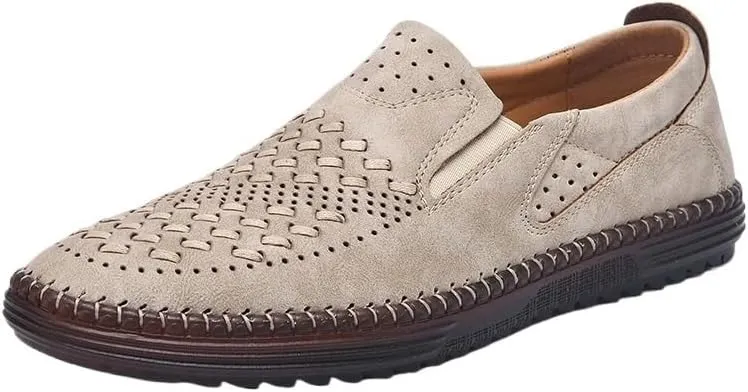 Mens Moccasins Commuter Slip-Resistant Lightweight Breathable Easy to Walk Slip-On Shoes with Non-Slip Sole Daily Soft Sole Casual Shoes Flat Boat Shoes