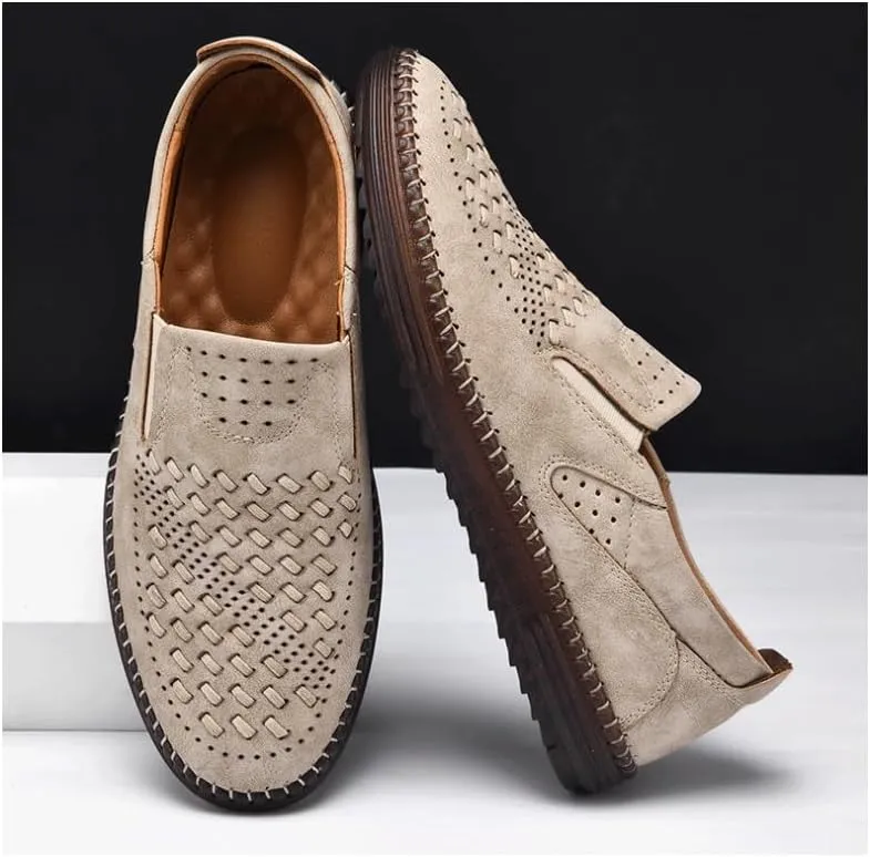 Mens Moccasins Commuter Slip-Resistant Lightweight Breathable Easy to Walk Slip-On Shoes with Non-Slip Sole Daily Soft Sole Casual Shoes Flat Boat Shoes