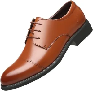 Mens Oxford Dress Shoes Business Lace Up Wingtip Brogue Cowhide Leather Rubber Sole Non Slip Block Heel Low Top Comfortable
