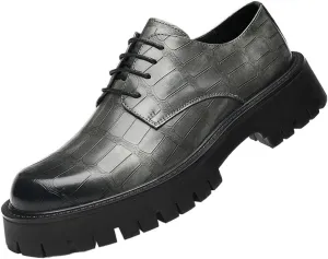 Mens Oxford Dress Shoes Casual Comfort Orthopedic Soft Leather Lace Up Retro Platform Thick Outsole Chunky Heel Outdoor