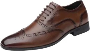 Mens Oxford Dress Shoes Genuine Leather Classic Lace Up Formal Tuxedo Business Stylish Brogues Flats for Men Comfortable