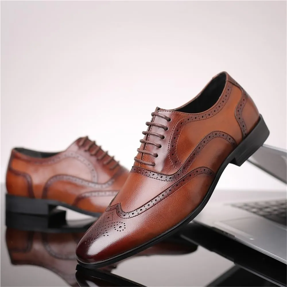 Mens Oxford Dress Shoes Genuine Leather Classic Lace Up Formal Tuxedo Business Stylish Brogues Flats for Men Comfortable