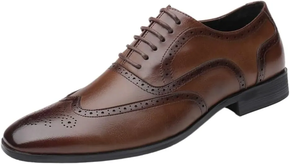 Mens Oxford Dress Shoes Genuine Leather Classic Lace Up Formal Tuxedo Business Stylish Brogues Flats for Men Comfortable