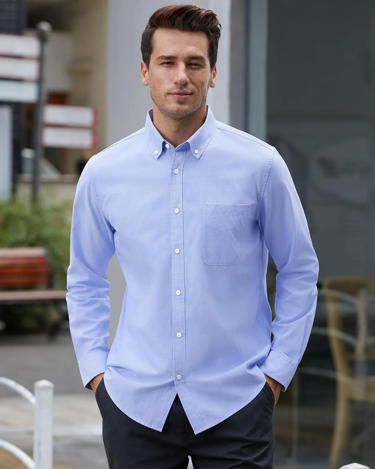Mens Oxford Shirts Long Sleeve Button Down Shirt Regular Fit Business Casual Dress Shirts