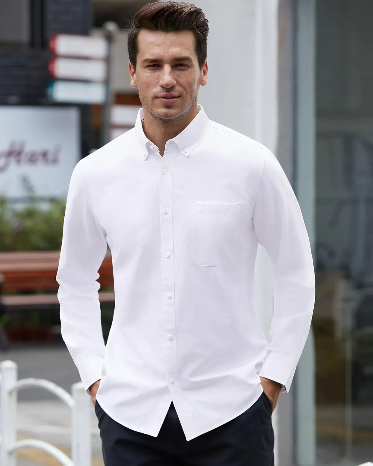 Mens Oxford Shirts Long Sleeve Button Down Shirt Regular Fit Business Casual Dress Shirts