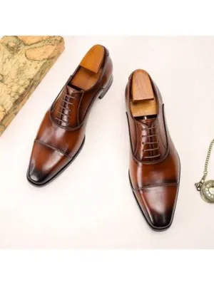 Men's Oxford Shoes With Square Toe And Three Connecting Joints,