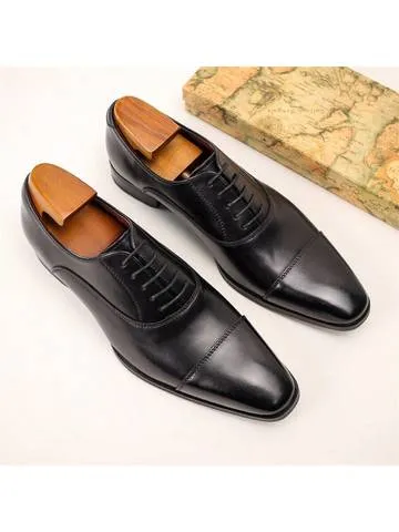 Men's Oxford Shoes With Square Toe And Three Connecting Joints,
