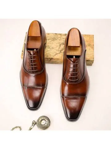 Men's Oxford Shoes With Square Toe And Three Connecting Joints,