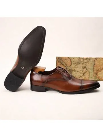 Men's Oxford Shoes With Square Toe And Three Connecting Joints,