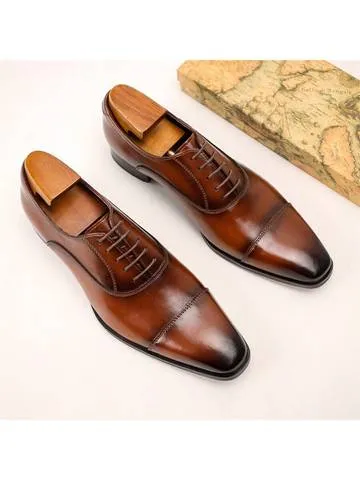 Men's Oxford Shoes With Square Toe And Three Connecting Joints,