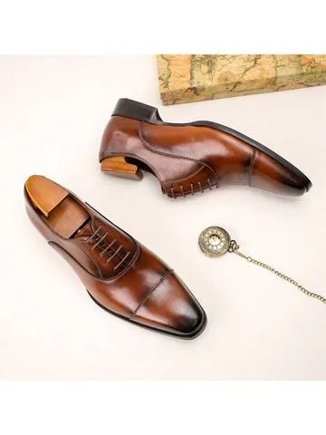Men's Oxford Shoes With Square Toe And Three Connecting Joints,