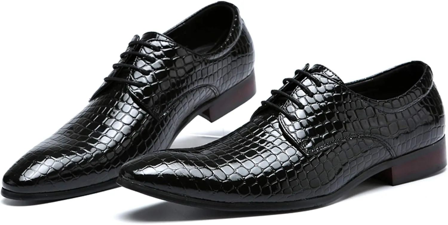 Men's Oxfords Alligator Patent Leather Wedding Prom Formal Dress Casual Shoes for Men