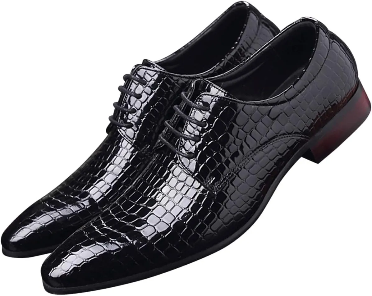 Men's Oxfords Alligator Patent Leather Wedding Prom Formal Dress Casual Shoes for Men